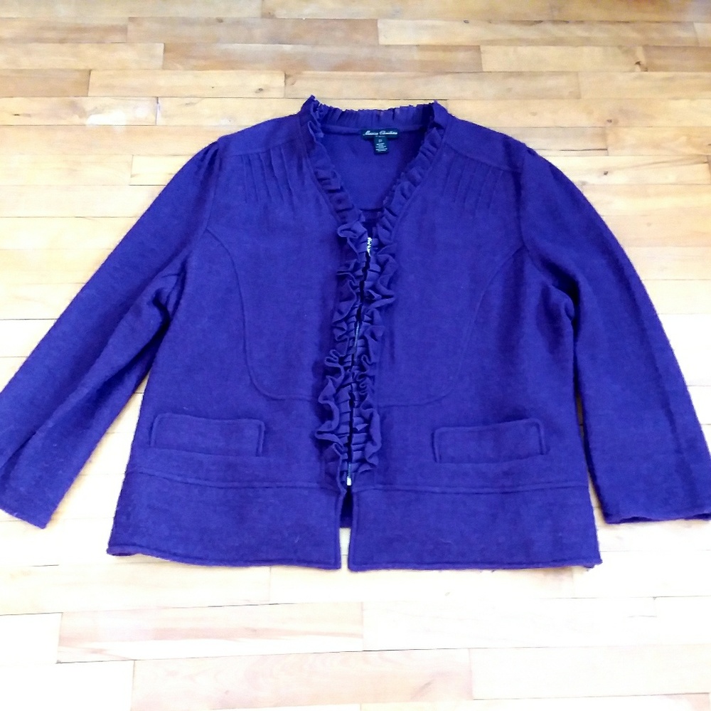 Ruffled trim boiled wool jacket